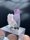 Pink and blue bi color  tourmaine with lepidolite specimen from skardu Pakistan Royalty Free Stock Photo