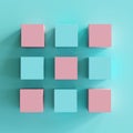 Pink and blue boxes on blue background.