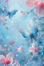 Pink and Blue Butterflies and Flowers Painting Royalty Free Stock Photo