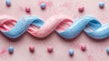 A pink and blue candy balls are arranged in a wavy pattern, AI
