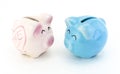 Pink and blue ceramic piggy bank Royalty Free Stock Photo