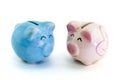 Pink and blue ceramic piggy bank Royalty Free Stock Photo