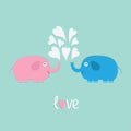 Pink and blue elephants with heart fountain Love Royalty Free Stock Photo