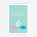 Pink and blue elephants with heart fountain Love greeting card Flat design Royalty Free Stock Photo