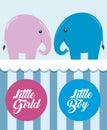 pink and blue elephants with little boy and girl labels