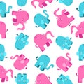 Pink and blue elephants seamless pattern in cartoon flat style Royalty Free Stock Photo