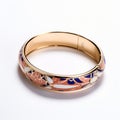 Emir-inspired Gold Bangle With Blue And Red Geometric Pattern