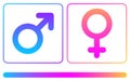 Pink and blue female and male spectrum signs.