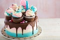 Pink and blue festive cake Royalty Free Stock Photo
