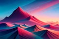 pink blue flat art landscape mountains background. ai generated