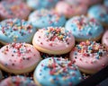 pink and blue frosted donuts