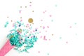 Pink blue and gold confetti celebration background Royalty Free Stock Photo