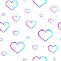 Pink-blue gradient contour hearts seamless pattern.