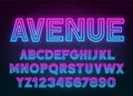 Pink Blue gradient neon alphabet on a dark background . Royalty Free Stock Photo