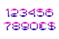 Pink blue gradient numbers with currency signs in fuzzy style
