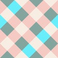 Pink Blue Gray Large Diagonal Seamless French Checkered Pattern. Big Inclined Colorful Fabric Check Pattern Background. 45 degrees