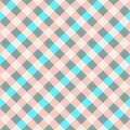 Pink Blue Gray Seamless Diagonal French Checkered Pattern. Inclined Colorful Fabric Check Pattern Background. 45 degrees Classic