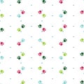 Vector seamless pattern with colorful cat paw dog paw. Pink, blue and green paws. Polka dot background Royalty Free Stock Photo