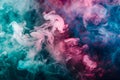 Pink, blue and green clouds of dynamic smoke on black background. Royalty Free Stock Photo