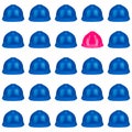 Pink and blue hardhats on white