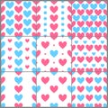 Pink and blue heats cimple seamless patterns set, vector