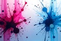 Pink and blue ink splatters with dot accents Royalty Free Stock Photo