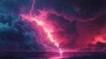 Pink And Blue Lightning Storm Over Dark Ocean Royalty Free Stock Photo