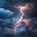 Pink and blue lightning strikes through dramatic storm clouds thunder thunderstorm Royalty Free Stock Photo