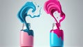 pink blue liquid nail polish splash form bottle 3d rendering clipping path fashion paint female manicure colours beauty spill drip Royalty Free Stock Photo