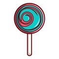 Pink and blue lollipop icon, cartoon style