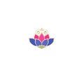 Pink and blue lotus or waterlily flower for beauty and spa salon logo template isolated on white background