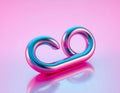A pink and blue metallic, curly-shaped object rests on a glossy surface, reflecting light. Royalty Free Stock Photo