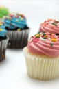 Pink Muffin with Colored Sprinkles Royalty Free Stock Photo