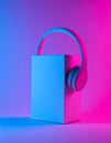 Pink And Blue Neon Headphones On A Box Royalty Free Stock Photo