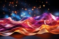 Pink blue neon wave lines abstract background with bokeh lightsData transfer concept.