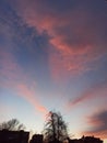 Pink and blue nuances sky on sunset/sunrise. Cloudy sky background stock photo