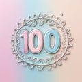 Pink and Blue Number 100 Inside Decorative Frame on Pastel Background one hundred celebration Royalty Free Stock Photo