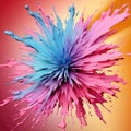Pink and blue paint splashes flying in the air in a hyperbolic expression