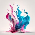 Pink and blue paints splash curves in water on white background Royalty Free Stock Photo