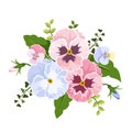 Pink and blue pansy flowers. Vector illustration. Royalty Free Stock Photo