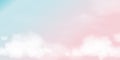 Pink and Blue pastel sky background, Vector illustration colour sky with white fluffy clouds, Horizontal banner Sweet background