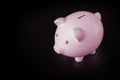 Pink blue piggy bank on a black background with place for text, copy space. Concept for 3D printing from plastic. Royalty Free Stock Photo