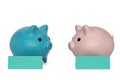 Pink and blue piggy bank on white background. 3D illustration Royalty Free Stock Photo