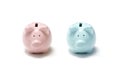 Pink and blue piggy banks