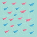 Pink and blue planes with dash lines. Pattern.