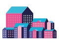 Pink blue and purple city buildings vector design