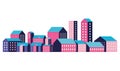 Pink blue and purple city buildings vector design