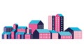 Pink blue and purple city buildings vector design