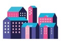 Pink blue and purple city buildings vector design