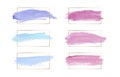 Pink, blue and purple colors brush stroke watercolor texture wirh gold lines frames. Geometric shape with watercolor washes. Trend